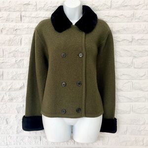 Vintage Wondra Wool by Knitting Needles Green Wool Faux Fur Cardigan, Size S